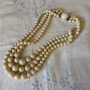Vintage Cream Celluloid 3-stranded Beaded Necklace